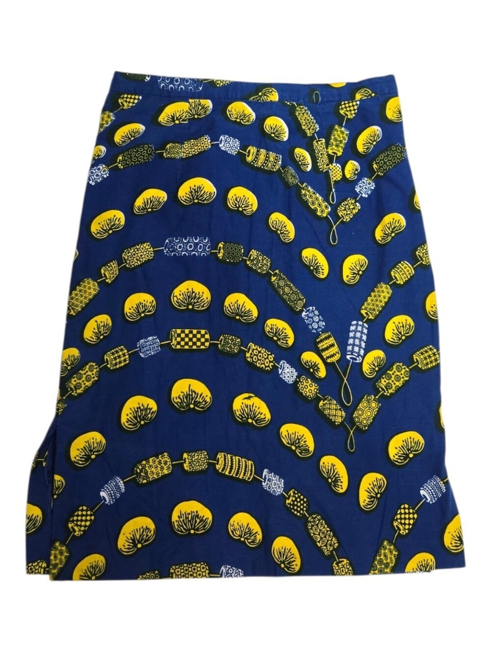 Wax Block African Print blue and yellow lantern pattern handmade skirt S/M
